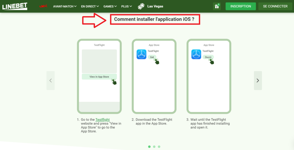 Téléchargement du programme pour LineBet iOS